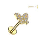 Surgical Steel/Brass CZ Butterfly Threadless Labret Combo (CLEARANCE)