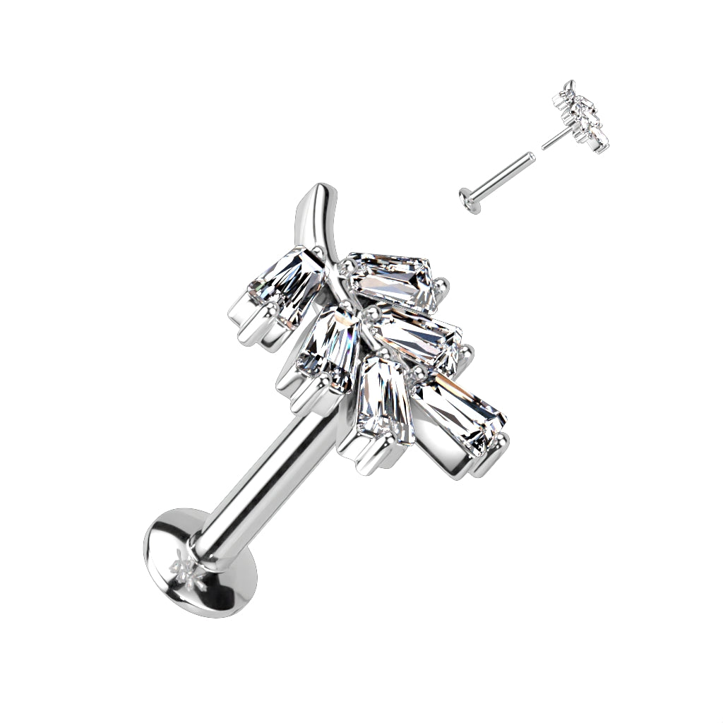 Surgical Steel/Brass Threadless CZ Leaf UFO Labret Combo (CLEARANCE)