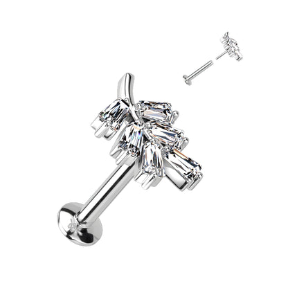 Surgical Steel/Brass Threadless CZ Leaf UFO Labret Combo (CLEARANCE)