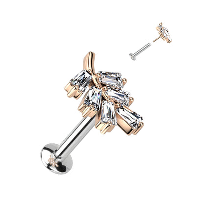 Surgical Steel/Brass Threadless CZ Leaf UFO Labret Combo (CLEARANCE)
