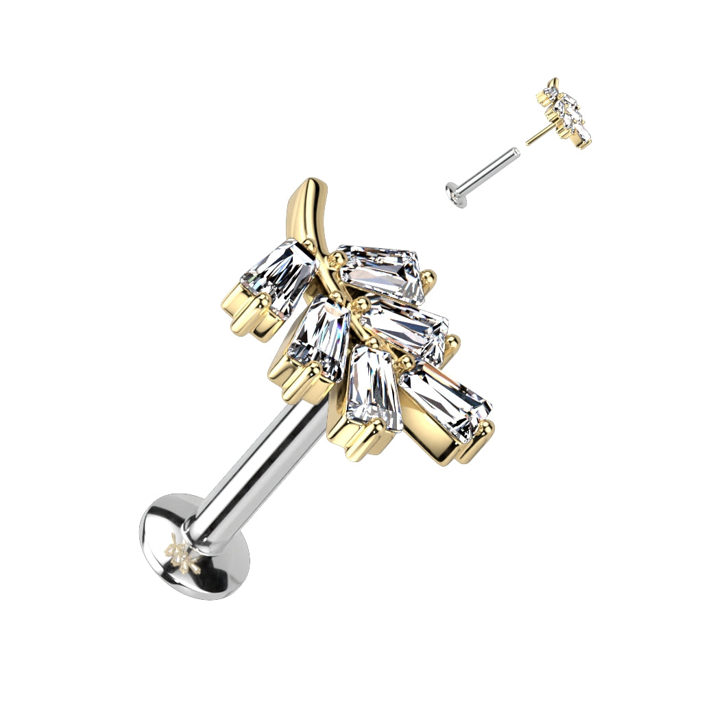 Surgical Steel/Brass Threadless CZ Leaf UFO Labret Combo (CLEARANCE)