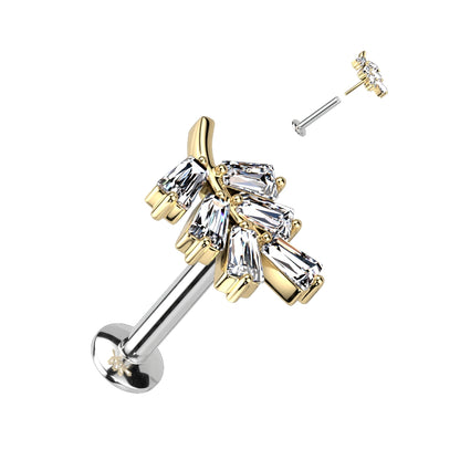 Surgical Steel/Brass Threadless CZ Leaf UFO Labret Combo (CLEARANCE)