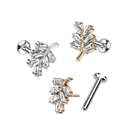 Surgical Steel/Brass Threadless CZ Leaf UFO Labret Combo (CLEARANCE)