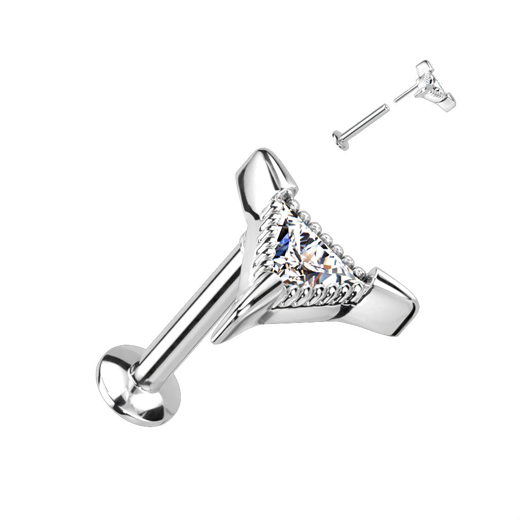 Surgical Steel/Brass Threadless CZ Triangle UFO Labret Combo (CLEARANCE)