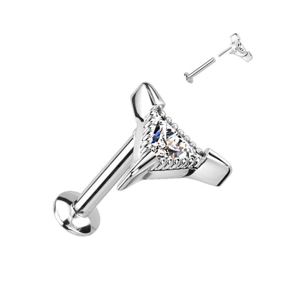 Surgical Steel/Brass Threadless CZ Triangle UFO Labret Combo (CLEARANCE)