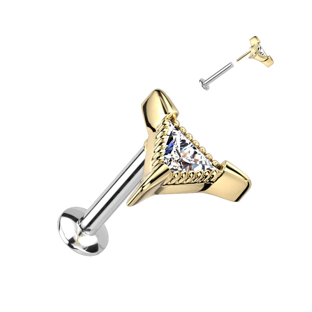 Surgical Steel/Brass Threadless CZ Triangle UFO Labret Combo (CLEARANCE)