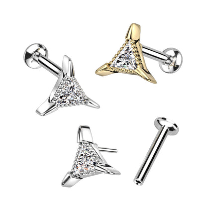 Surgical Steel/Brass Threadless CZ Triangle UFO Labret Combo (CLEARANCE)