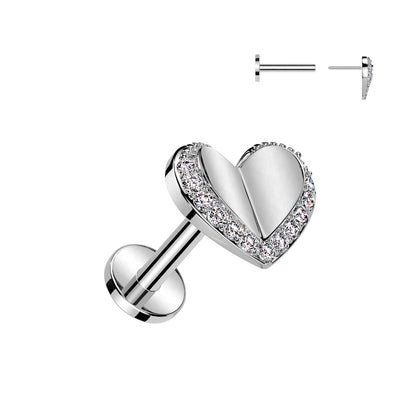 Surgical Steel/Brass Threadless Heart with CZ Edge Top Labret Combo (CLEARANCE)