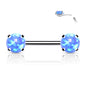 Surgical Steel Threadless Nipple Bar with Prong Set Opal Ends