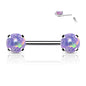 Surgical Steel Threadless Nipple Bar with Prong Set Opal Ends