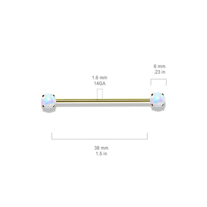 Surgical Steel Threadless Industrial with Prong Opal Ends