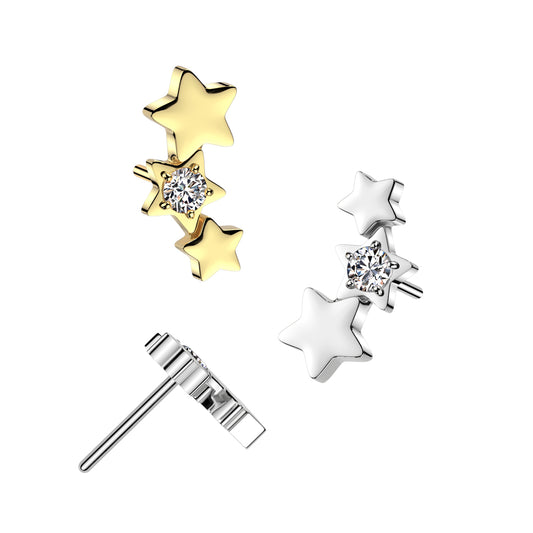 Surgical Steel Threadless Triple Star Curved Top Only