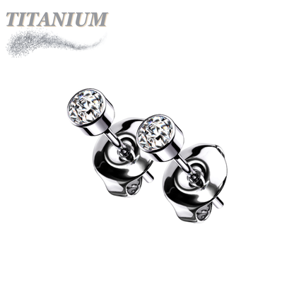 Titanium Bezel Set CZ Earrings (Steel Backs)