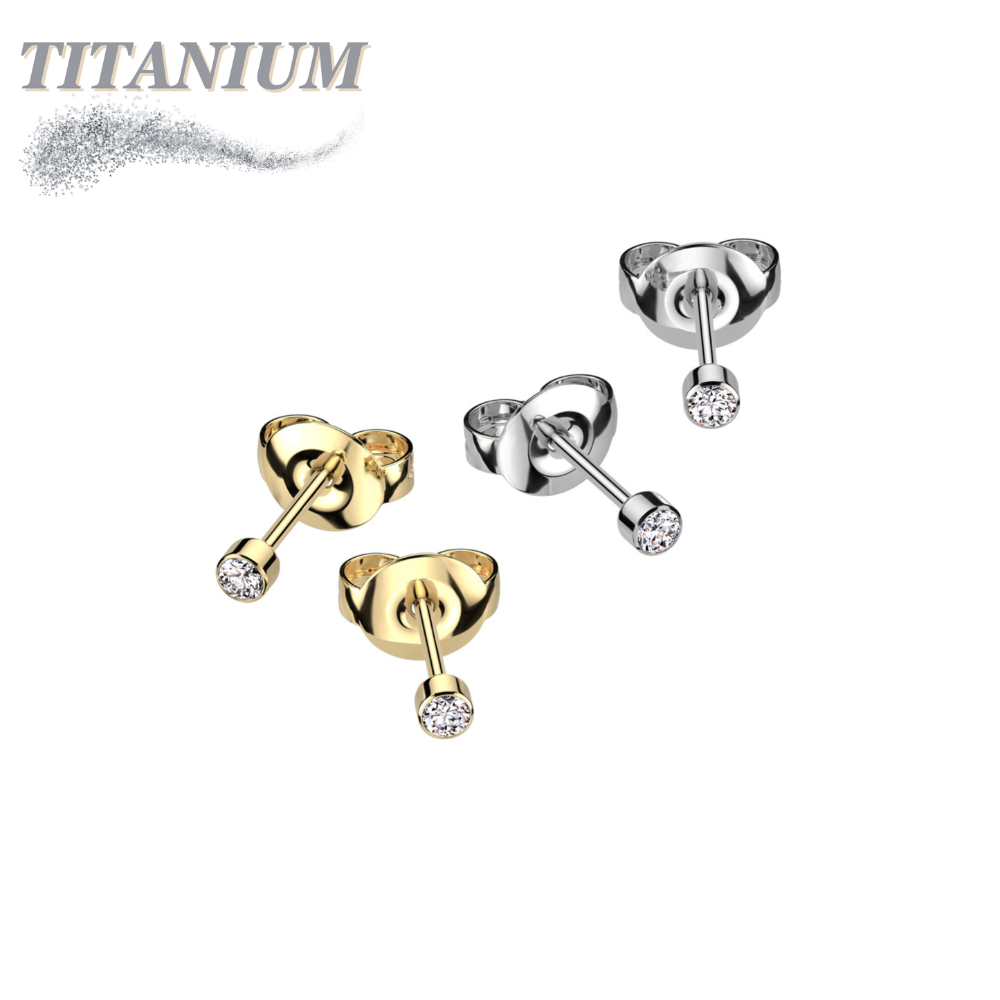 Titanium Bezel Set CZ Earrings (Steel Backs)