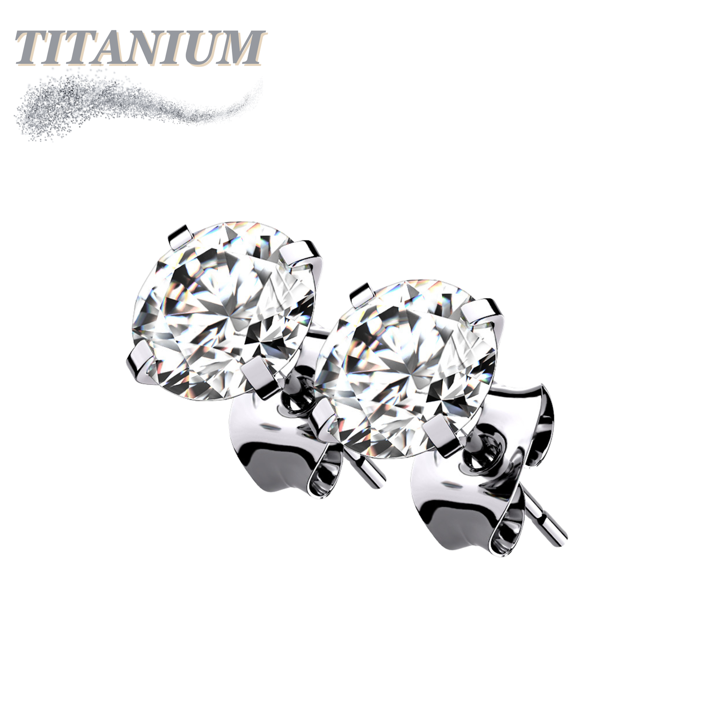 Titanium CZ Prong Set Earrings (Steel Backs) - CLEARANCE