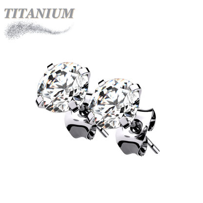 Titanium CZ Prong Set Earrings (Steel Backs) - CLEARANCE