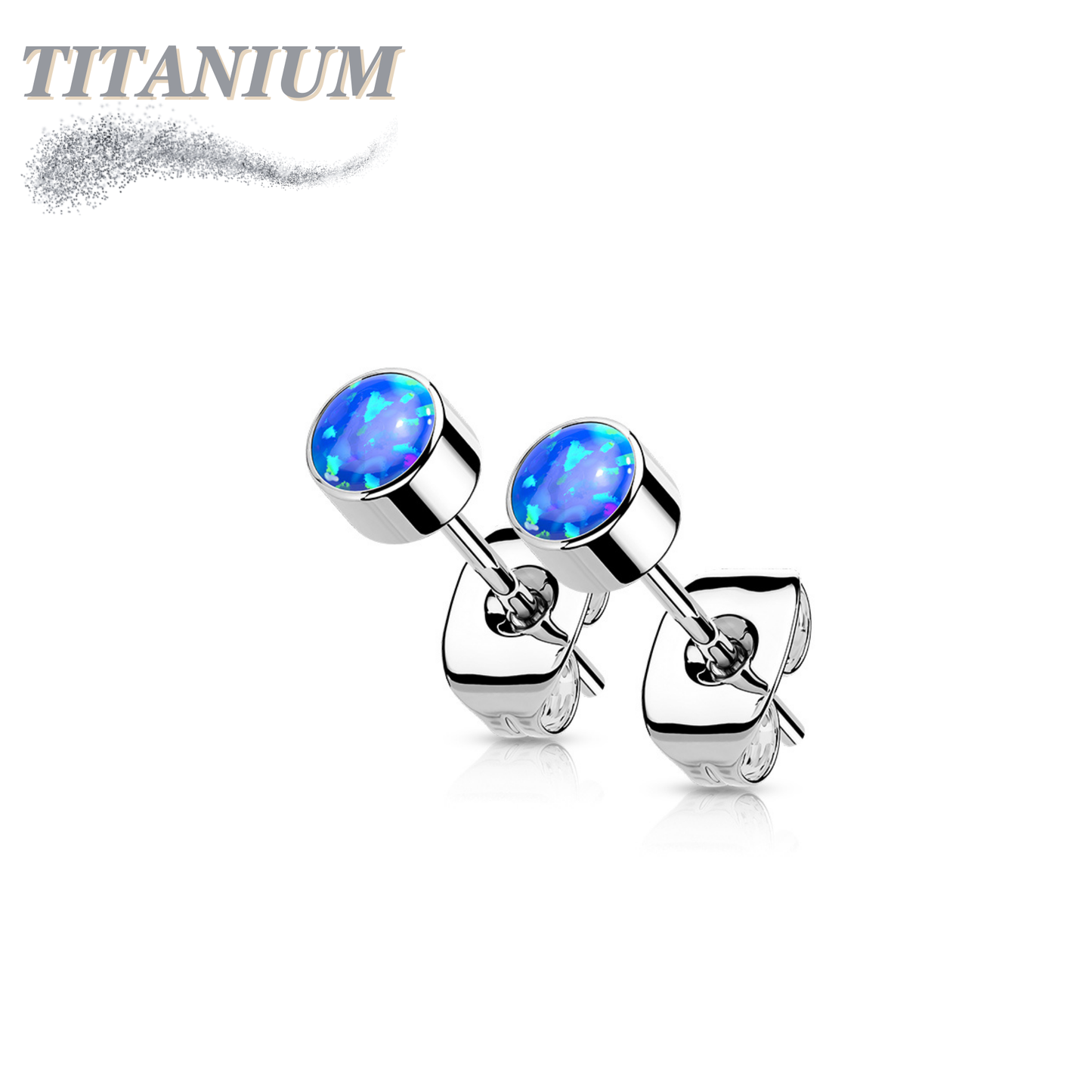 Titanium Opal Bezel Set CZ Earrings (Titanium Backs)