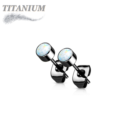 Titanium Opal Bezel Set CZ Earrings (Titanium Backs)