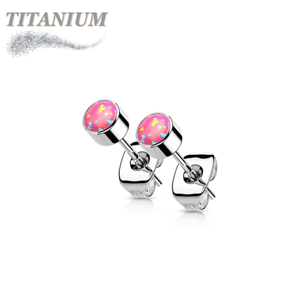 Titanium Opal Bezel Set CZ Earrings (Titanium Backs)