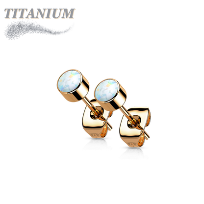 Titanium Opal Bezel Set CZ Earrings (Titanium Backs)