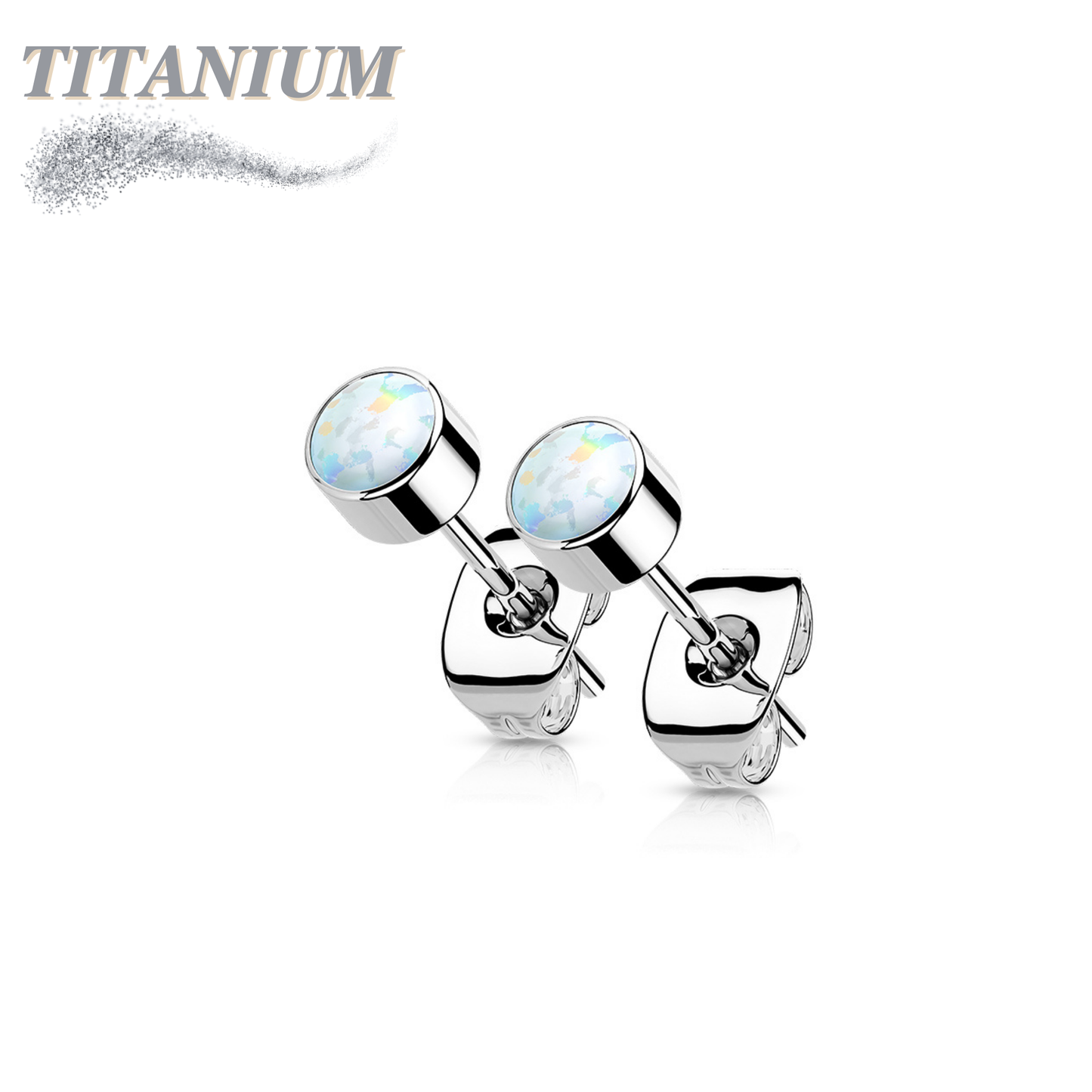 Titanium Opal Bezel Set CZ Earrings (Titanium Backs)