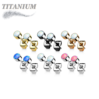 Titanium Opal Bezel Set CZ Earrings (Titanium Backs)