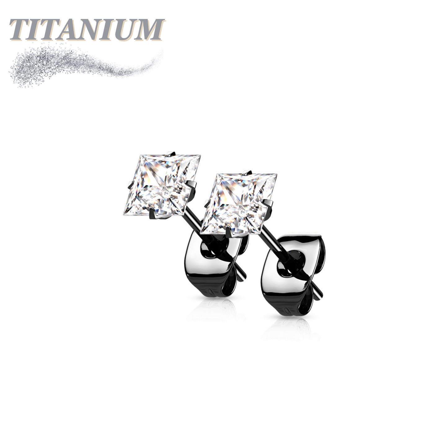 Titanium Earrings w/ Square Prong Set CZ (Titanium Backs)