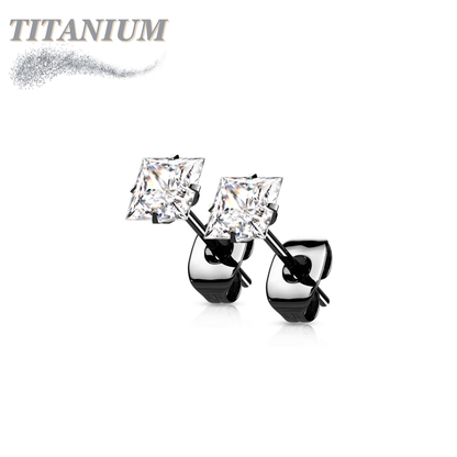 Titanium Earrings w/ Square Prong Set CZ (Titanium Backs)