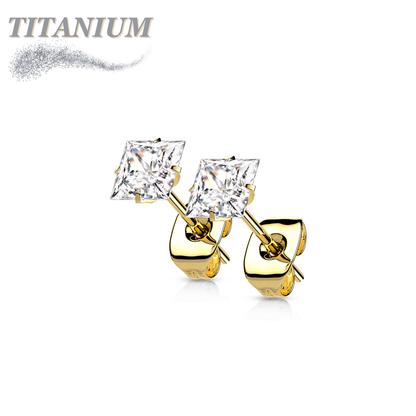 Titanium Earrings w/ Square Prong Set CZ (Titanium Backs)