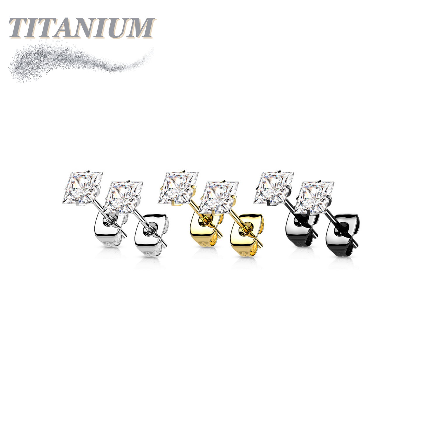 Titanium Earrings w/ Square Prong Set CZ (Titanium Backs)
