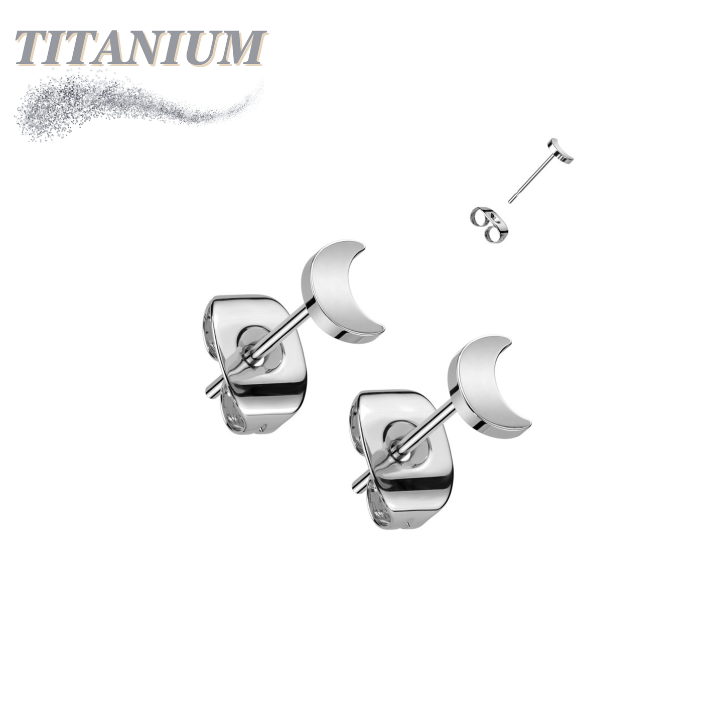 Titanium Crescent Moon Top Earrings (Titanium Backs)