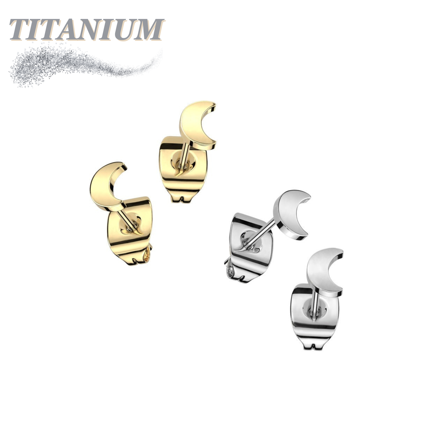 Titanium Crescent Moon Top Earrings (Titanium Backs)