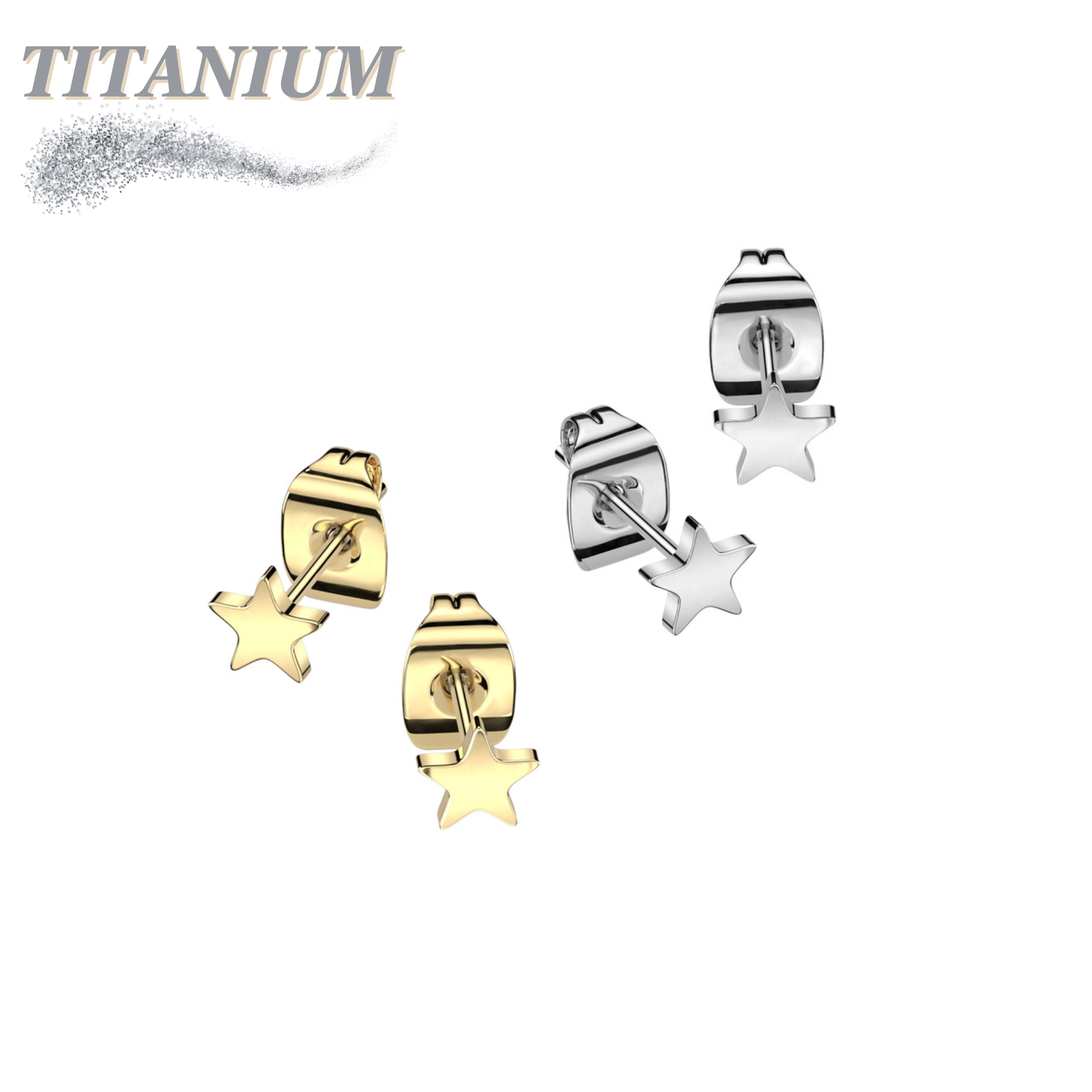 Titanium Star Top Earrings (Titanium Backs)