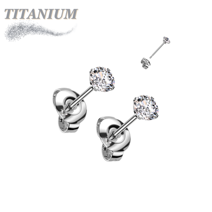 Titanium CZ Press Cut Martini Set CZ Earrings (Steel Backs)