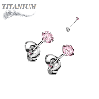 Titanium CZ Press Cut Martini Set CZ Earrings (Steel Backs)