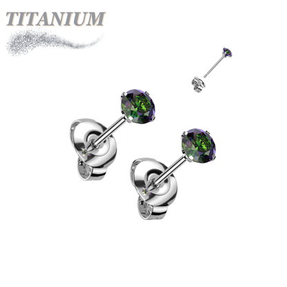 Titanium CZ Press Cut Martini Set CZ Earrings (Steel Backs)