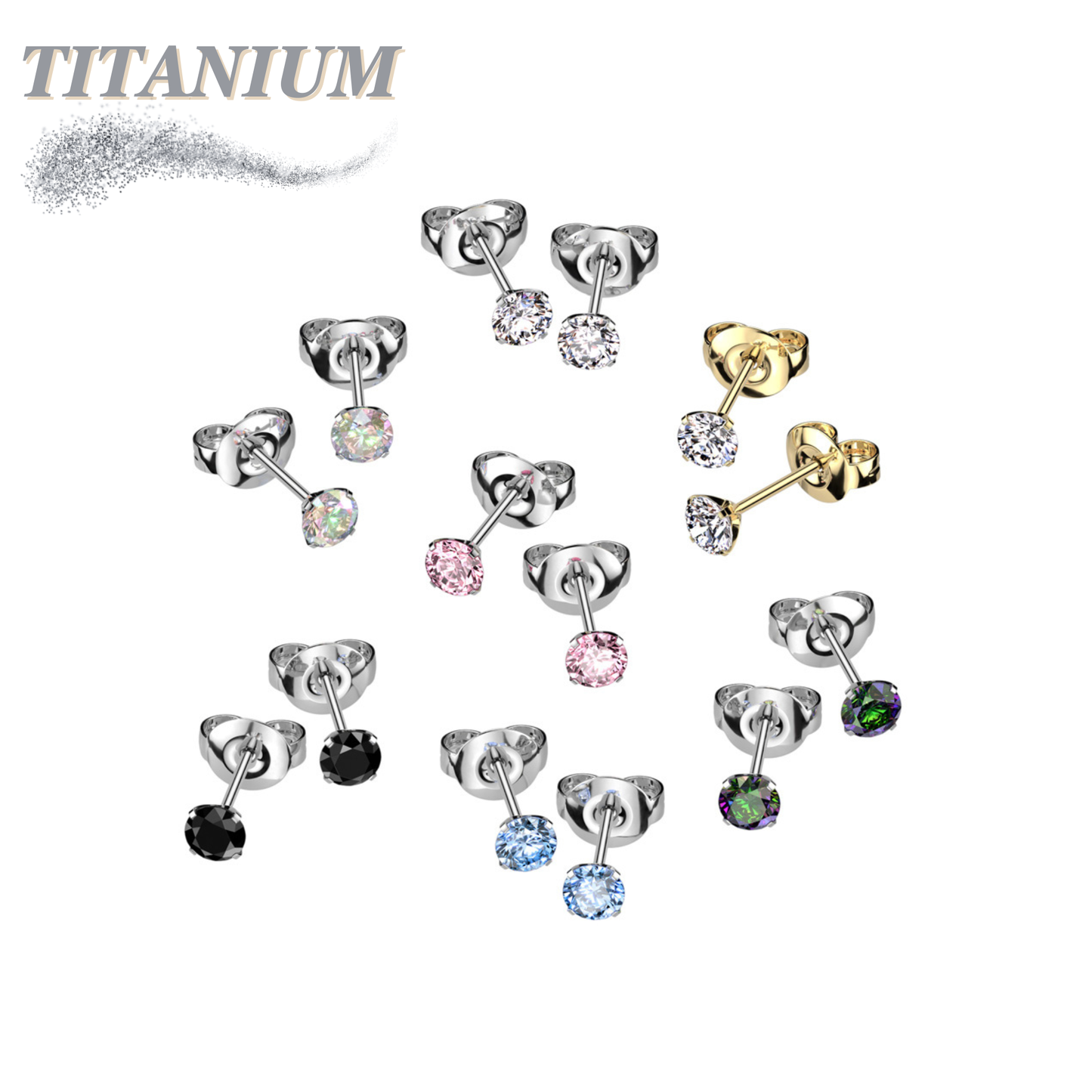 Titanium CZ Press Cut Martini Set CZ Earrings (Steel Backs)