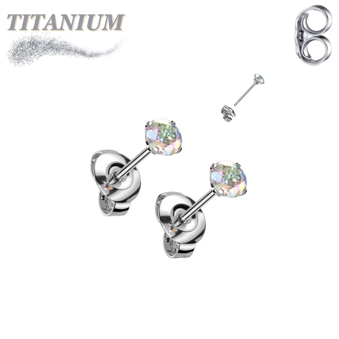 Titanium Earrings Round Prong Set CZ (Titanium Backs)
