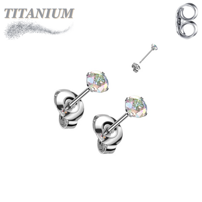 Titanium Earrings Round Prong Set CZ (Titanium Backs)