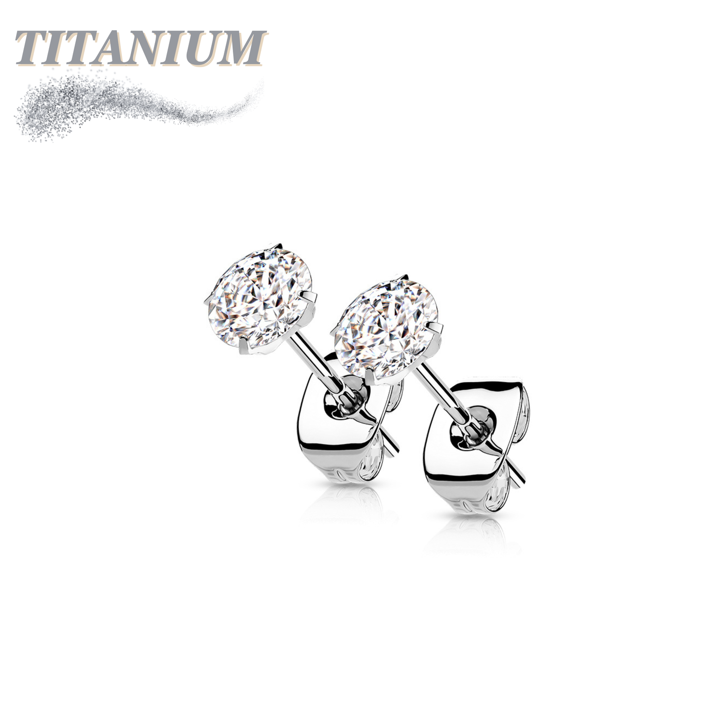 Titanium Earrings Round Prong Set CZ (Titanium Backs)