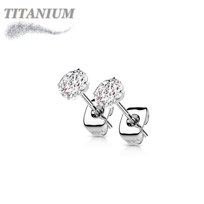 Titanium Earrings Round Prong Set CZ (Titanium Backs)