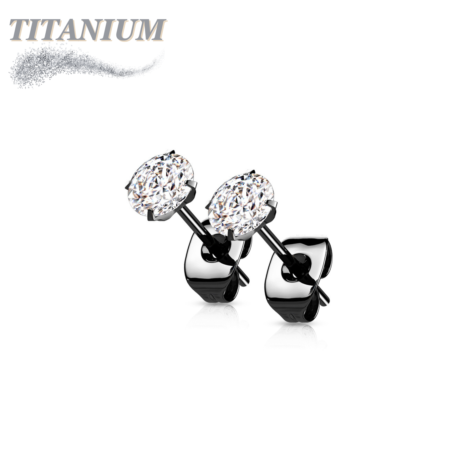 Titanium Earrings Round Prong Set CZ (Titanium Backs)