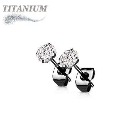Titanium Earrings Round Prong Set CZ (Titanium Backs)