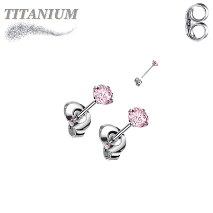 Titanium Earrings Round Prong Set CZ (Titanium Backs)