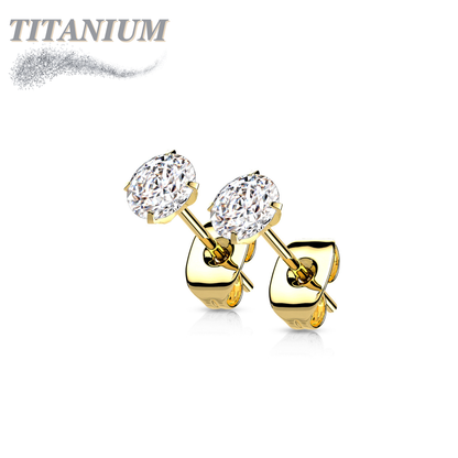 Titanium Earrings Round Prong Set CZ (Titanium Backs)