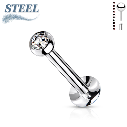 Surgical Steel Threadless Flat Back Labret Combo with Jeweled Ball Top