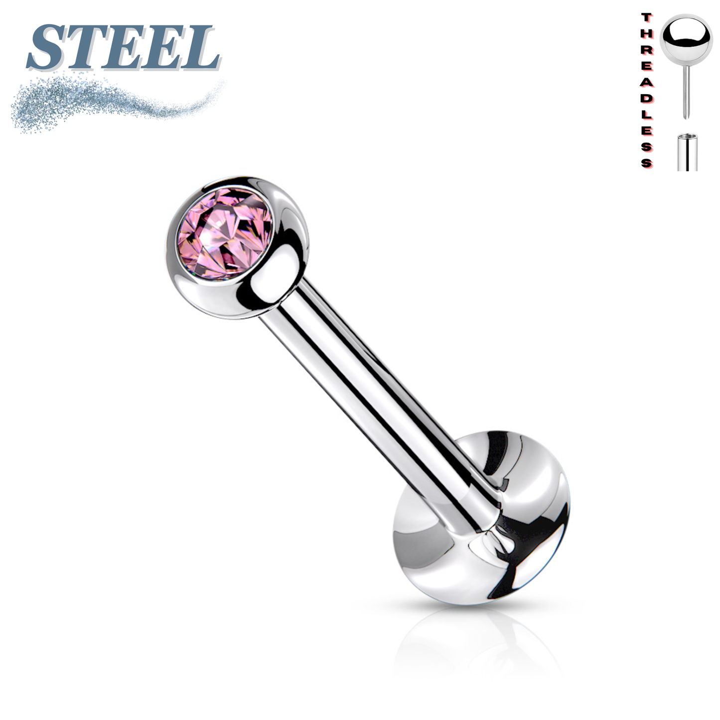 Surgical Steel Threadless Flat Back Labret Combo with Jeweled Ball Top