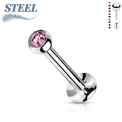 Surgical Steel Threadless Flat Back Labret Combo with Jeweled Ball Top