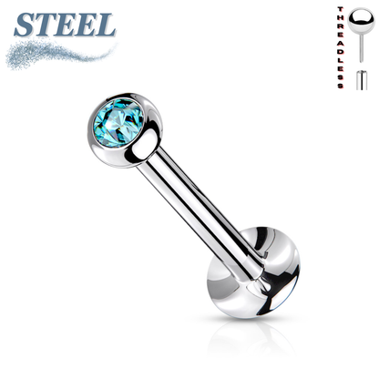 Surgical Steel Threadless Flat Back Labret Combo with Jeweled Ball Top