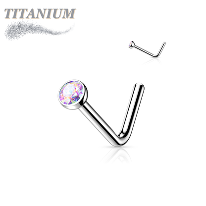 Titanium L Bend Nostril Stud with Press Fit Gem